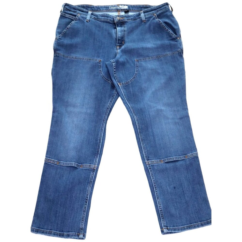 Carhartt Women's Relaxed Fit Pants Size 16 Short Blue Workwear Aesthetic